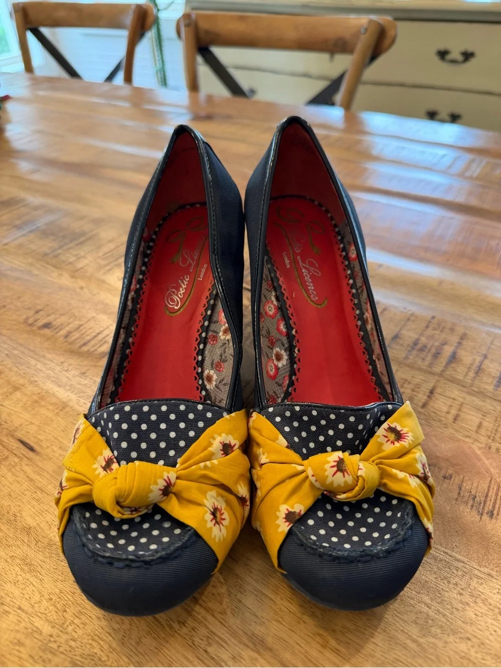 Poetic License Yellow Floral & Navy Espadrille Wedge Heels